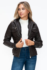 Faux Multi-Pocket Jacket with Hood