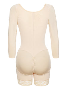 Full Size Zip Up Lace Long Sleeve Shapewear