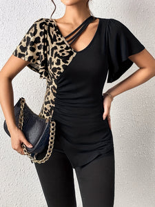 Leopard Flutter Sleeve T-Shirt