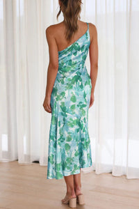 Sassy Teal Printed Single Shoulder Dress