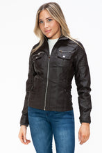 Load image into Gallery viewer, Faux Multi-Pocket Jacket with Hood
