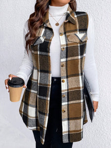 Sassy Pocketed Plaid Button Vest