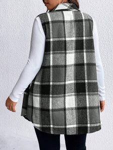 Sassy Pocketed Plaid Button Vest