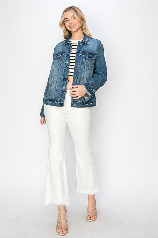 Full Size Distressed Denim Jacket