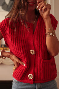 Cream Sweater Vest with Pockets