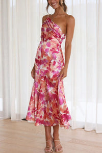 Sassy Pink Printed Single Shoulder Dress