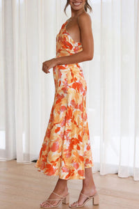 Sassy Orange Printed Single Shoulder Dress