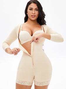 Full Size Zip Up Lace Long Sleeve Shapewear