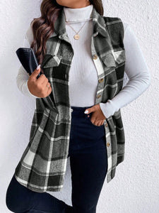 Sassy Pocketed Plaid Button Vest