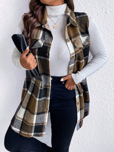 Sassy Pocketed Plaid Button Vest