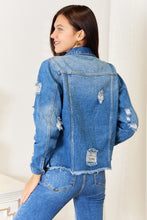 Load image into Gallery viewer, Leopard Distressed Denim Jacket
