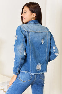 Leopard Distressed Denim Jacket