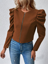 Load image into Gallery viewer, Zip Up Puff Sleeve Jacket
