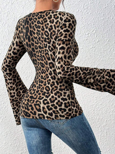 Leopard Flare Sleeve Top
