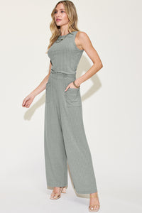 Sassy Ribbed Tank and Wide Leg Pants Set