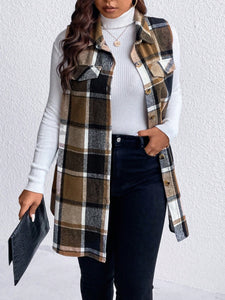 Sassy Pocketed Plaid Button Vest