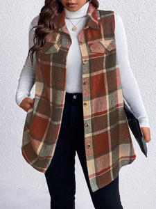 Sassy Pocketed Plaid Button Vest
