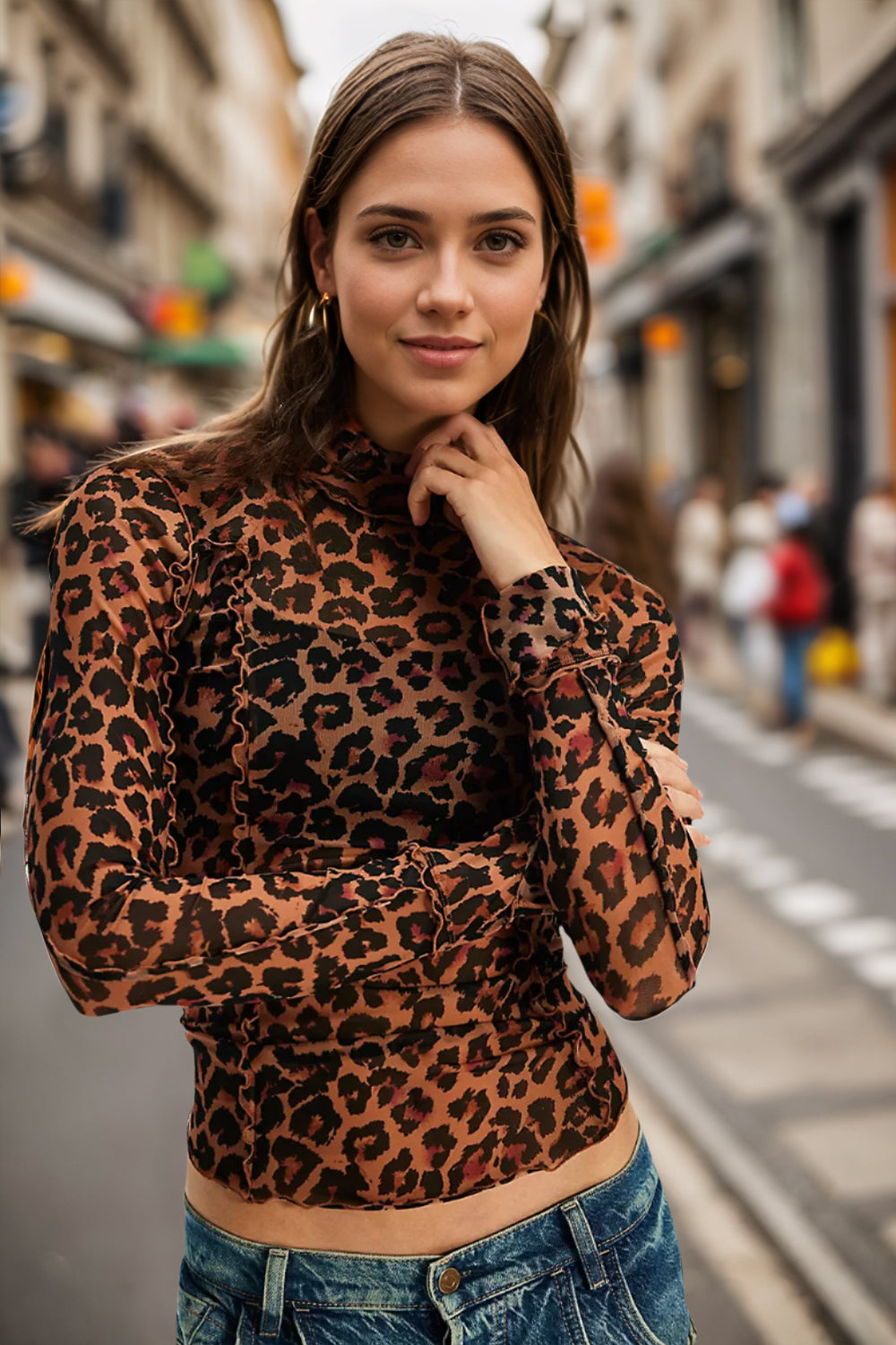 Frill Printed Long Sleeve Top