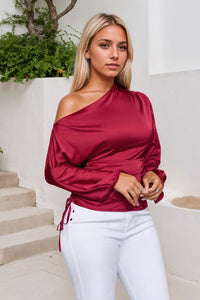 Sassy Drawstring One Shoulder Blouse