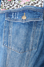 Load image into Gallery viewer, Leopard Distressed Denim Jacket
