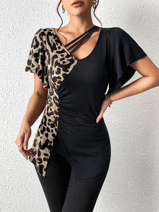 Leopard Flutter Sleeve T-Shirt