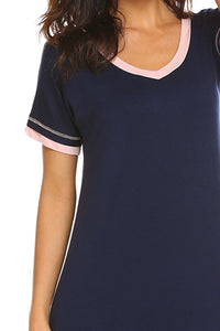 Contrast Trim Short Sleeve Lounge Gown