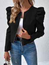 Load image into Gallery viewer, Zip Up Puff Sleeve Jacket
