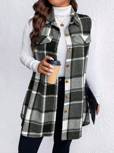 Sassy Pocketed Plaid Button Vest