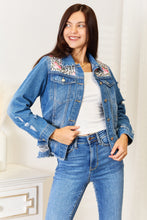 Load image into Gallery viewer, Leopard Distressed Denim Jacket

