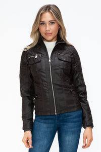 Faux Multi-Pocket Jacket with Hood