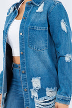 Load image into Gallery viewer, Distressed Long Sleeve Denim Jacket
