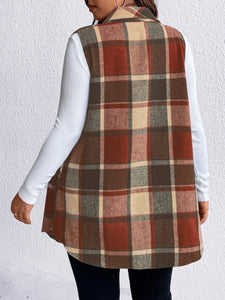 Sassy Pocketed Plaid Button Vest