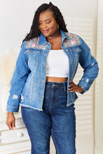 Load image into Gallery viewer, Leopard Distressed Denim Jacket
