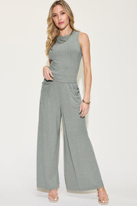Sassy Ribbed Tank and Wide Leg Pants Set