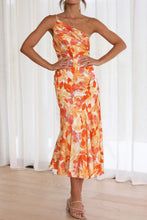 Load image into Gallery viewer, Sassy Orange Printed Single Shoulder Dress

