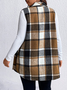 Sassy Pocketed Plaid Button Vest