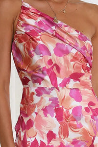 Sassy Pink Printed Single Shoulder Dress
