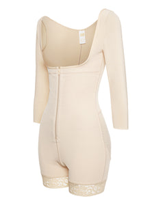 Full Size Zip Up Lace Long Sleeve Shapewear
