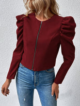 Load image into Gallery viewer, Zip Up Puff Sleeve Jacket
