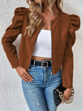 Load image into Gallery viewer, Zip Up Puff Sleeve Jacket
