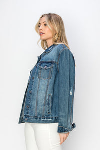 Full Size Distressed Denim Jacket