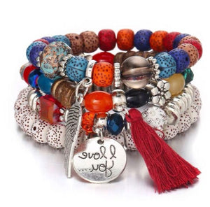 Simple Disc Love Wings Tassel Bracelet