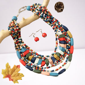 Tri Level Wooden Necklace