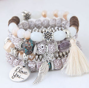 Simple Disc Love Wings Tassel Bracelet