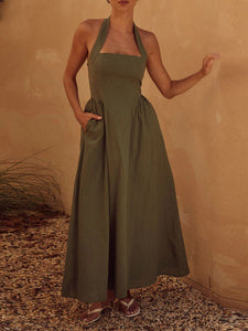 Sassy Halter Maxi Dress with Pockets