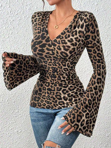 Leopard Flare Sleeve Top