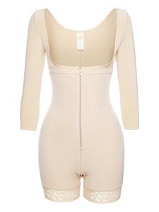Full Size Zip Up Lace Long Sleeve Shapewear
