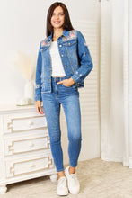 Load image into Gallery viewer, Leopard Distressed Denim Jacket
