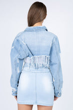 Load image into Gallery viewer, Distressed Denim Jacket with Frayed Hem
