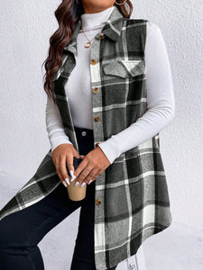 Sassy Pocketed Plaid Button Vest